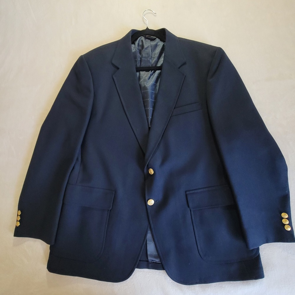 Perma-Prest Blazer Jacket Mens 46R Navy Gold Button Dacron Polyester Vintage - Picture 16 of 16